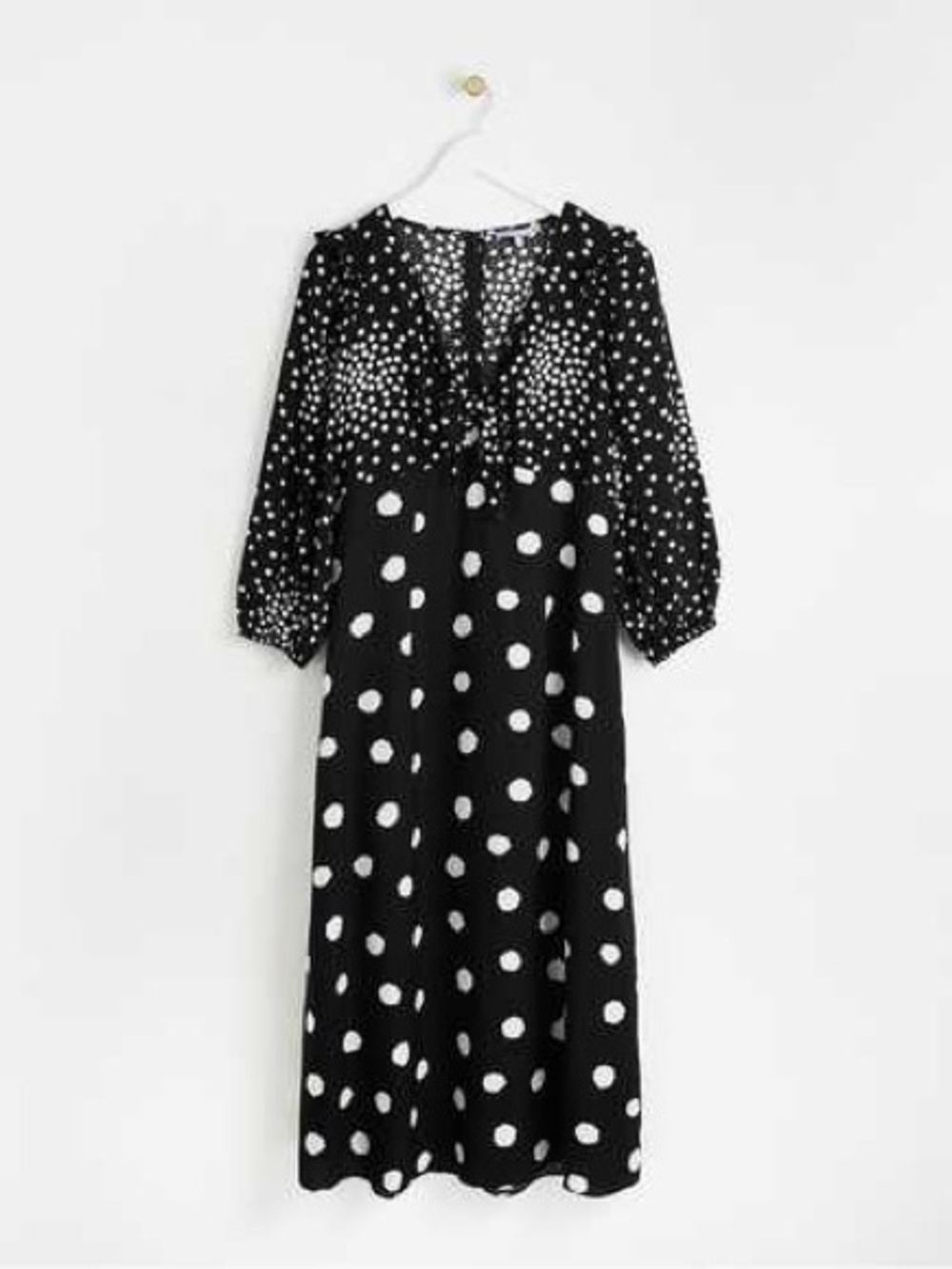 OLIVER BONAS Black and White Polka Dot Midi Dress w/ Bow
